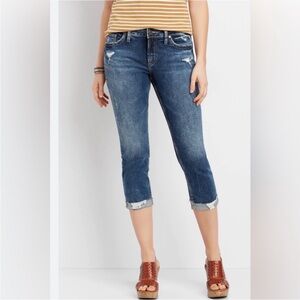 Silver Jeans Elyse Capri Raw Hem Dark Wash Jeans, size 29/22.5